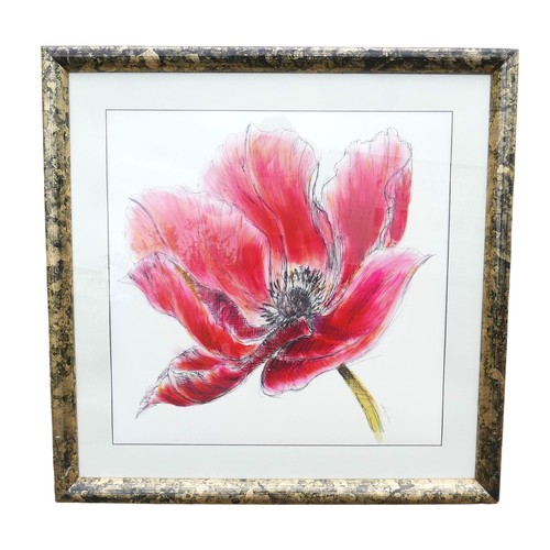 394 - A modern framed print of a poppy, with black/gold frame.