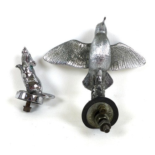 339 - Two vintage chrome motoring car mascots, both by Lejeune, one modelled as a mouse, 6.5cm high, the o... 