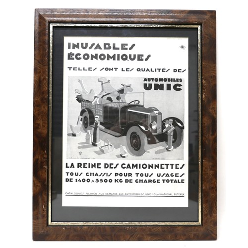 396 - Motoring interest: a group of five 1930s framed black and white French motoring advertising prints. ... 