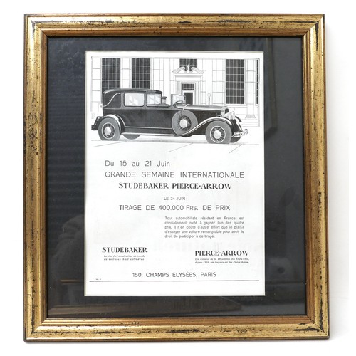 396 - Motoring interest: a group of five 1930s framed black and white French motoring advertising prints. ... 