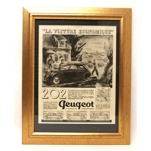 396 - Motoring interest: a group of five 1930s framed black and white French motoring advertising prints. ... 