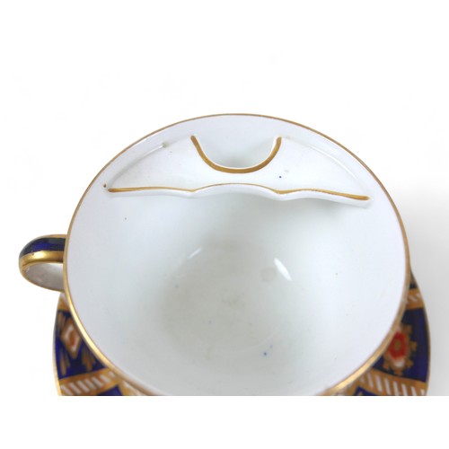 206 - A Crown Derby Imari palette tankard, an Imari palette moustache cup and saucer, and a maritime frog ... 