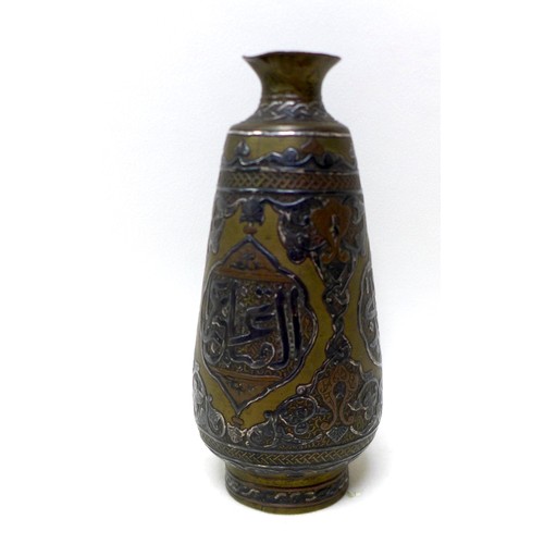 363 - An early 20th century Cairo ware white metal, copper and brine vase, 6 by 16cm high.