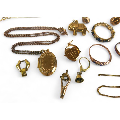 107 - Five pieces of 9ct gold, two gold teeth and a collection of gilt metal jewellery, 9ct 7.0gs, teeth 4... 