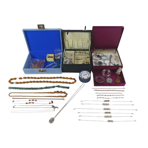 73 - A collection of silver and costume jewellery in three jewellery boxes. (3)