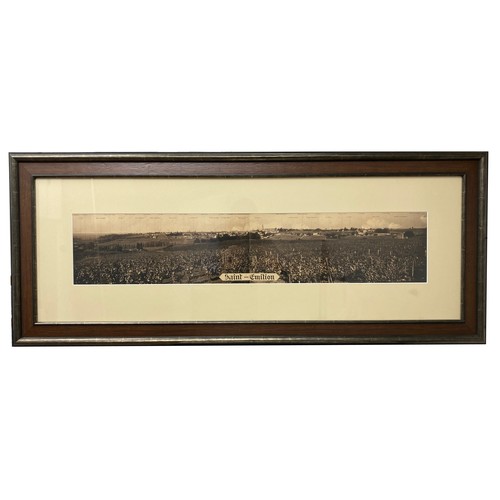 404 - A large framed vintage print of the Saint-Emilion vineyard in France, 54 by 130cm.