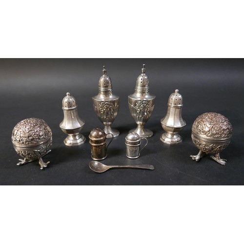 12 - A collection lion of silver cruet items and a pair of plated cruet, silver weight 4.1 toz. (9)