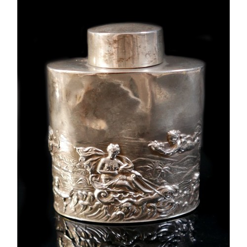 25 - A late Victorian embossed silver tea caddy, George Nathan & Ridley Hayes, Chester 1900/01. 8 by 4.5 ... 