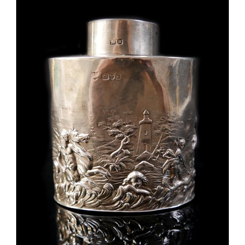 25 - A late Victorian embossed silver tea caddy, George Nathan & Ridley Hayes, Chester 1900/01. 8 by 4.5 ... 