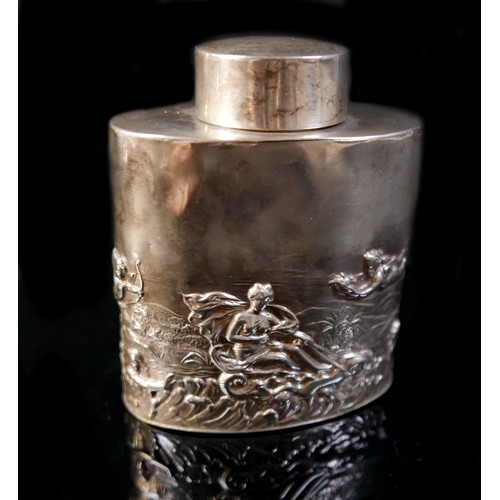 25 - A late Victorian embossed silver tea caddy, George Nathan & Ridley Hayes, Chester 1900/01. 8 by 4.5 ... 