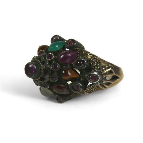 96 - A 14ct yellow gold multi gem ring, size H, 4.6g.