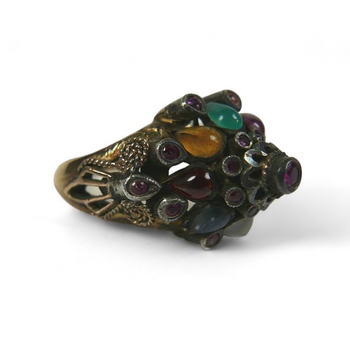 96 - A 14ct yellow gold multi gem ring, size H, 4.6g.