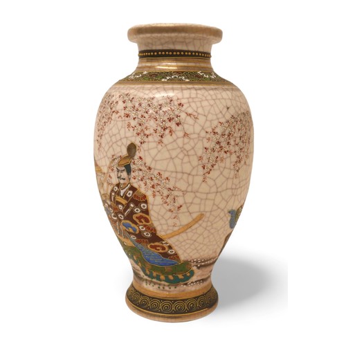 172 - A Japanese Satsuma vase, early 20th century, with crackle glaze decoration, signed to base, 14 by 26... 