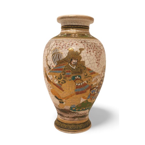 172 - A Japanese Satsuma vase, early 20th century, with crackle glaze decoration, signed to base, 14 by 26... 