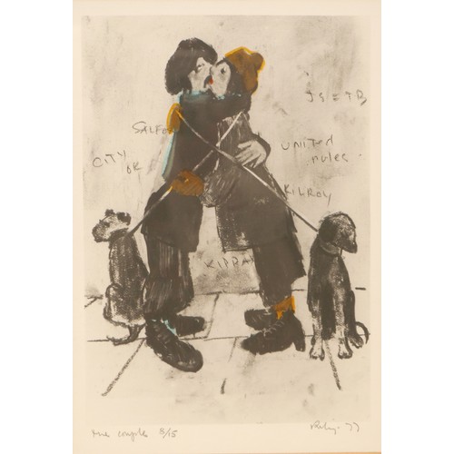 401 - After Harold Riley (British, 1934-2023): 'The Couple', signed limited edition print, 8/15, 30 by 21c... 