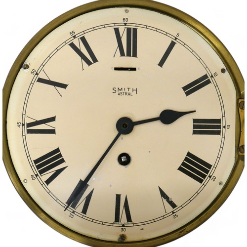 344 - A Smith Astral brass ships bulkhead clock, 26 by 10cm.