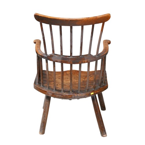 538 - An 18th century oak and elm Lancashire comb back chair armchair, 53 by 54 by 85cm high.