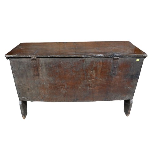 530 - A 16th century or later oak chest, plain boards, iron lock plate, 104 by 41 by 62.5cm high.