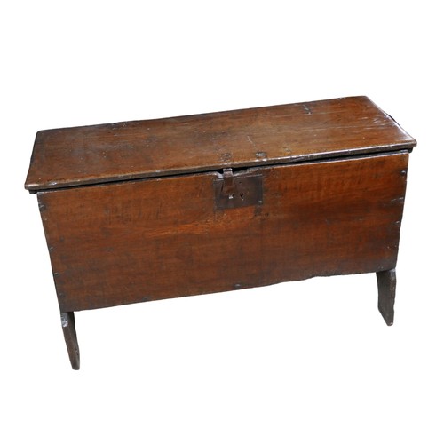 530 - A 16th century or later oak chest, plain boards, iron lock plate, 104 by 41 by 62.5cm high.