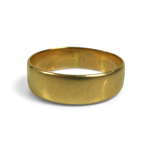 111 - A 14ct yellow gold band ring, size U, 4.4g, band depth 6mm.