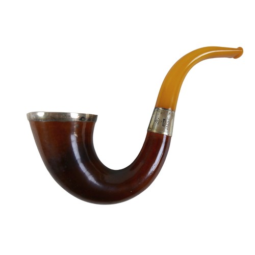 280 - A George V silver mounted calabash and tobacconist's amber pipe, the bowl rim hallmarked Adolph Fran... 