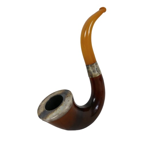 280 - A George V silver mounted calabash and tobacconist's amber pipe, the bowl rim hallmarked Adolph Fran... 