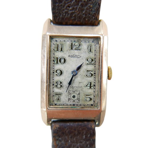 160 - An Art Deco 9ct gold cased Rotary wristwatch, with Arabic dial, blued steel hands, missing glass and... 