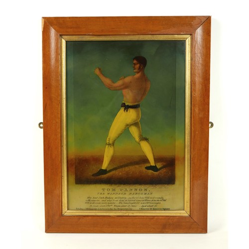 350 - A set of four 19th century pugilist (boxing) lithographs on glass, 'Tom Cannon, The Windsor Bargeman... 