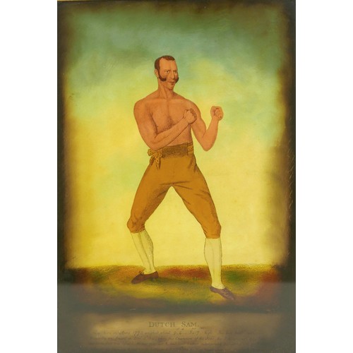 350 - A set of four 19th century pugilist (boxing) lithographs on glass, 'Tom Cannon, The Windsor Bargeman... 