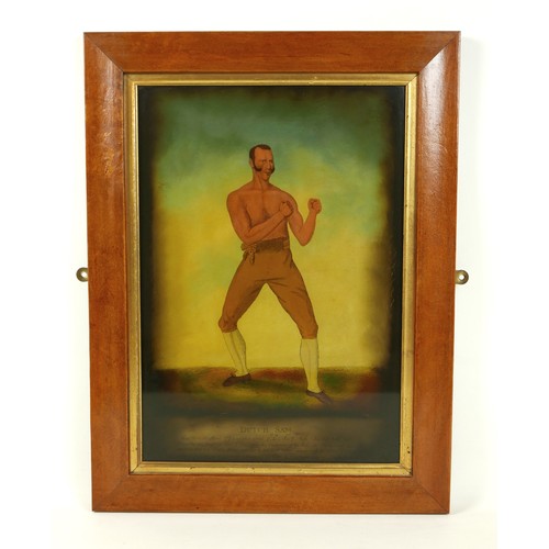 350 - A set of four 19th century pugilist (boxing) lithographs on glass, 'Tom Cannon, The Windsor Bargeman... 