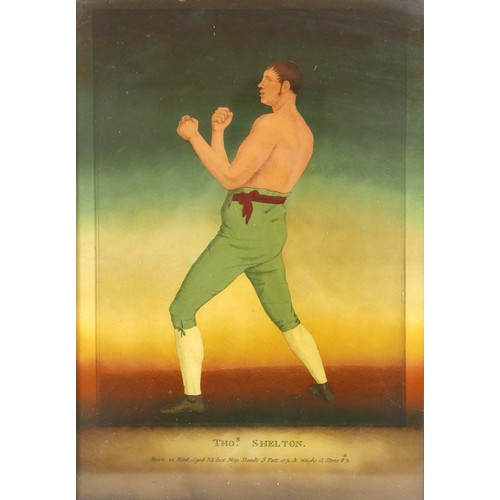 350 - A set of four 19th century pugilist (boxing) lithographs on glass, 'Tom Cannon, The Windsor Bargeman... 