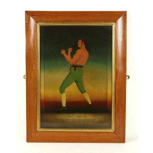 350 - A set of four 19th century pugilist (boxing) lithographs on glass, 'Tom Cannon, The Windsor Bargeman... 