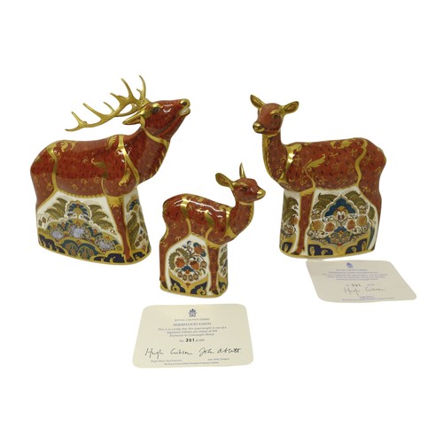 242 - Three limited edition Royal Crown Derby paperweights comprising Red Stag no.391 of 395, Sherwood Hin... 