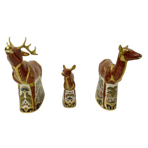 242 - Three limited edition Royal Crown Derby paperweights comprising Red Stag no.391 of 395, Sherwood Hin... 