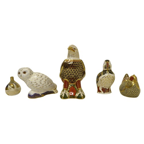 232 - A group of five boxed Royal Crown Derby paperweights, comprising of a exclusive to Harrods Bald Eagl... 