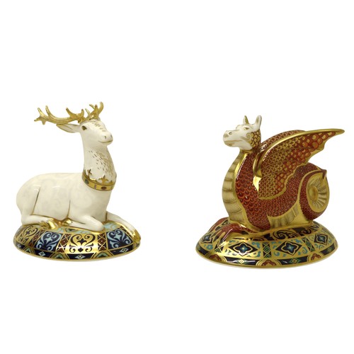 223 - Two boxed Royal Crown Derby paperweights designed by Louise Adams, White Hart third in the series no... 