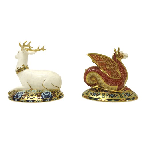 223 - Two boxed Royal Crown Derby paperweights designed by Louise Adams, White Hart third in the series no... 