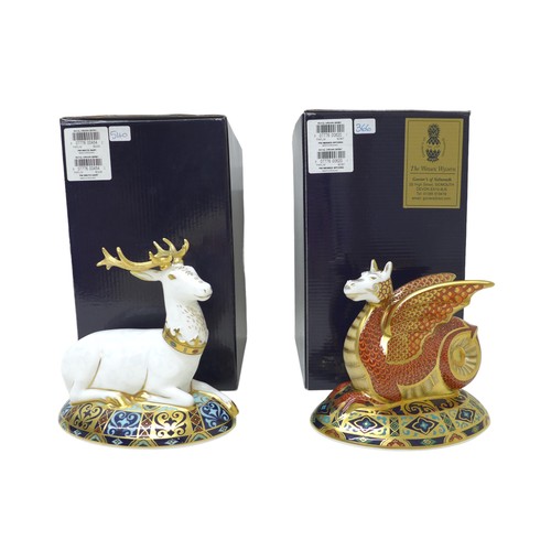 223 - Two boxed Royal Crown Derby paperweights designed by Louise Adams, White Hart third in the series no... 