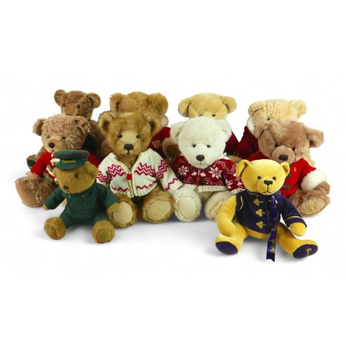 333 - A collection of Harrods teddy bears, comprising year bears for 1999, 52cm high, 2007-2013 inclusive,... 