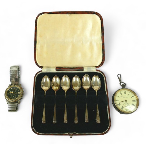 5 - A cased set of six George VI silver teaspoons, H Samuel Ltd, Sheffield 1939, 1.47toz, 9.5cm long, to... 