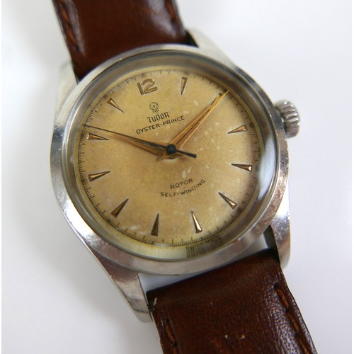 166 - A Tudor Oyster-Prince stainless steel gentleman's wristwatch, circa 1950s, with cream dial signed 'R... 