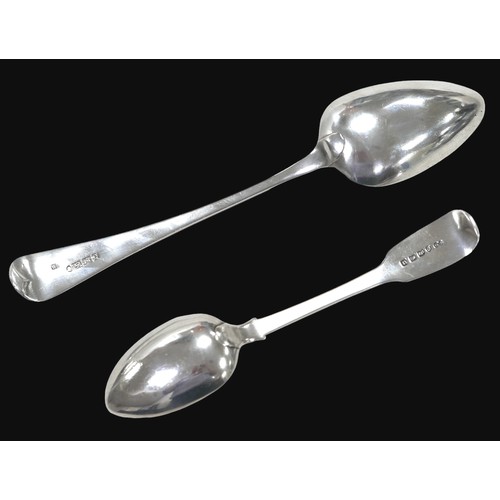 19 - Two George III and later Exeter silver spoons, comprising a George III Old English table spoon, with... 