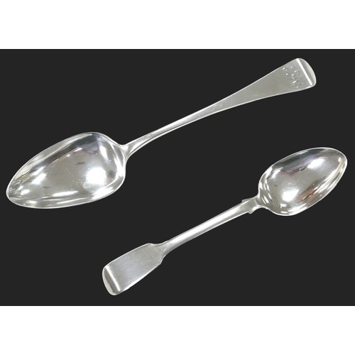 19 - Two George III and later Exeter silver spoons, comprising a George III Old English table spoon, with... 