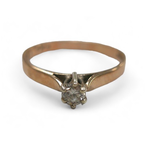 112 - Two pieces of 9ct gold jewellery, a diamond solitaire ring, the round cut stone 3mm diameter, size M... 