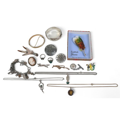 72 - A collection of assorted costume and silver jewellery, to include a silver charm bracelet and a gold... 