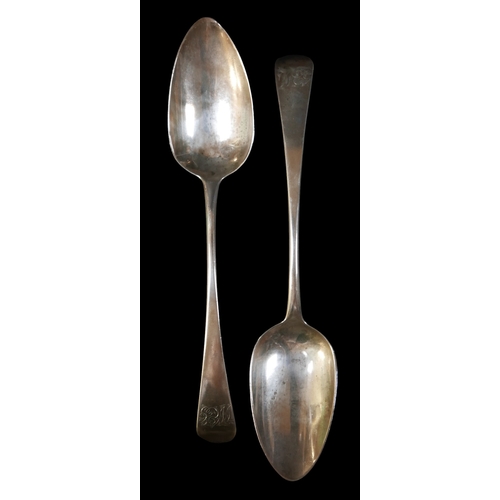 8 - A small group of silver flatware, including a pair of George III table spoons, William and Ann Batem... 