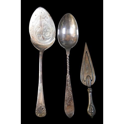 8 - A small group of silver flatware, including a pair of George III table spoons, William and Ann Batem... 