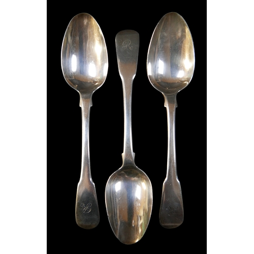 8 - A small group of silver flatware, including a pair of George III table spoons, William and Ann Batem... 