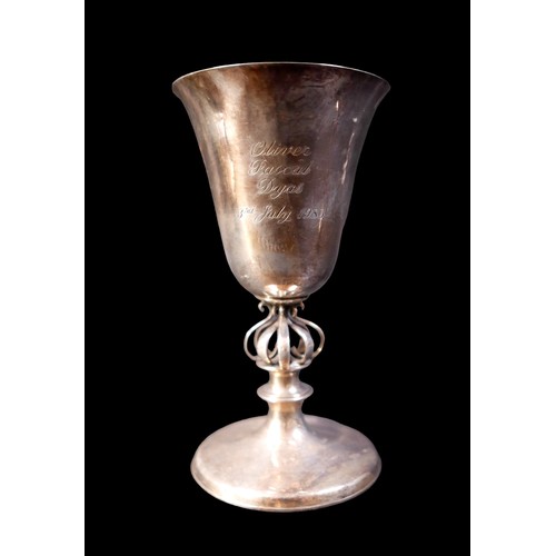 22 - A group of three silver items, including a silver goblet, engraved with 'Oliver Pascal Dyas, 3rd Jul... 