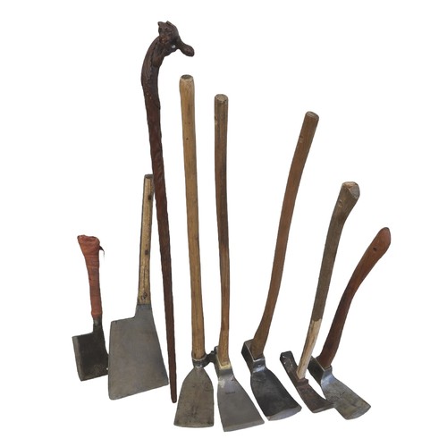 377 - A quantity of hand tools including moulding plaines, drills, shaving planes, welding set, steam pres... 